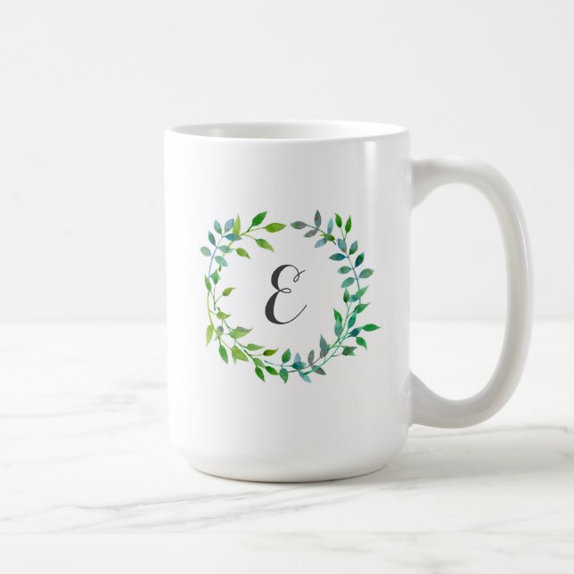 Mug Monogramme vert de la guirlande | de feuille (Droite)