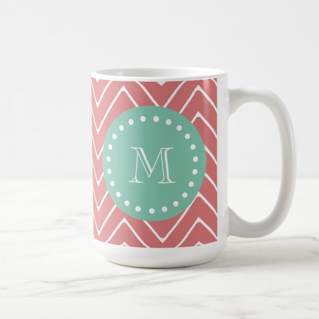 Mug Monogramme vert en bon état du motif | de Chevron (Droite)