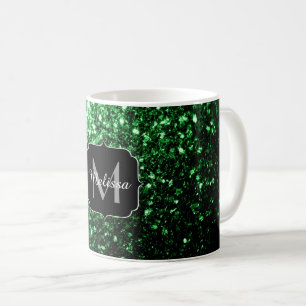 Mug Monogramme vert foncé faux parties scintillant sci
