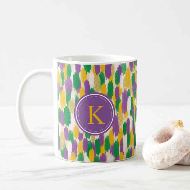 Mug Monogramme vert violet jaune brosse Motif (Avec donut)