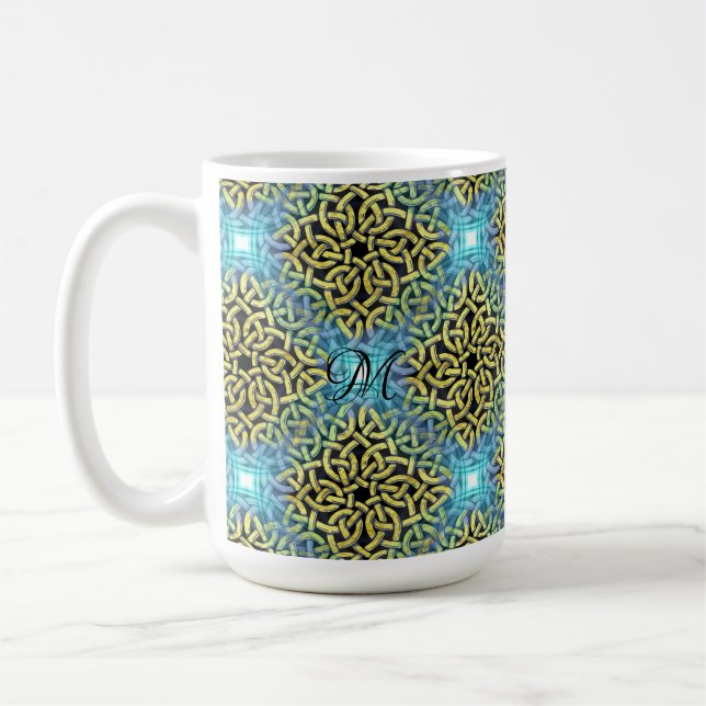 Mug Monogramme Victorian Golden Trim Aqua Arrière - pl (Gauche)