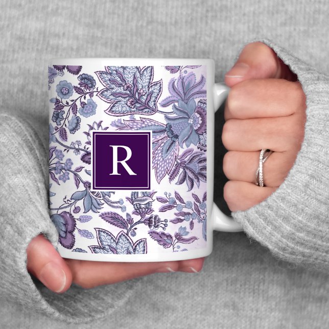 Mug Monogramme Vintage floral de Boho pourpre (Créateur téléchargé)