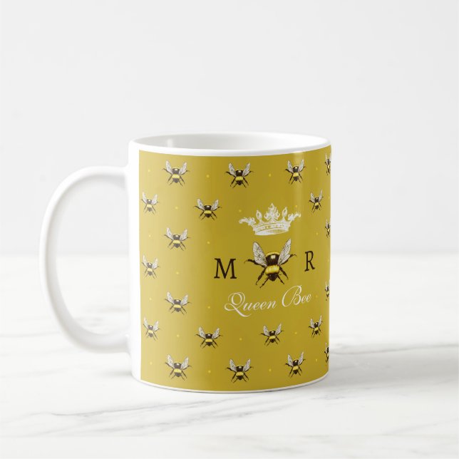 Mug Monogramme Vintage moderne Queen Bee (Gauche)