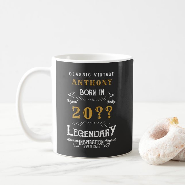 Mug Monogramme Vintage rétro d'anniversaire personnali (Avec donut)
