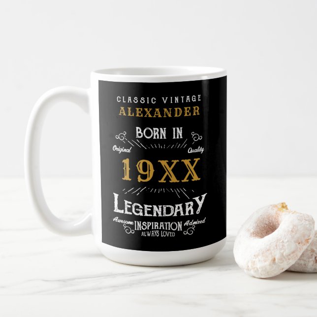 Mug Monogramme Vintage rétro d'anniversaire personnali (Avec donut)