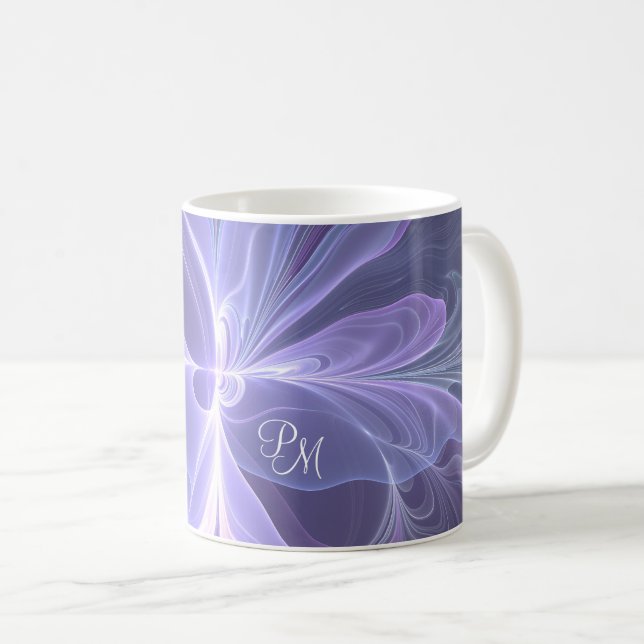 Mug Monogramme violet Abstrait fractal moderne (Devant droit)