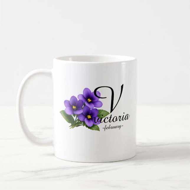 Mug Monogramme Violet Élégant de Février – Victoria (Gauche)