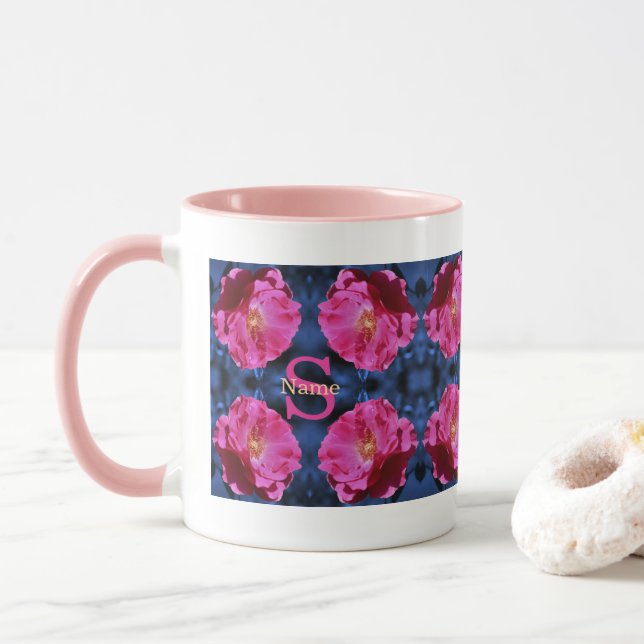 Mug Monogramme Votre Initial Nom Rose Art Personnalisé (Avec donut)