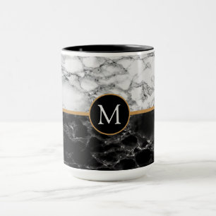 Mug Monogramme Votre lettre Cadeau en marbre noir blan