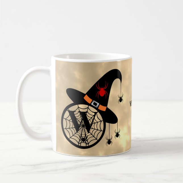 Mug Monogramme W Halloween Sky Witch Nom des araignées (Gauche)