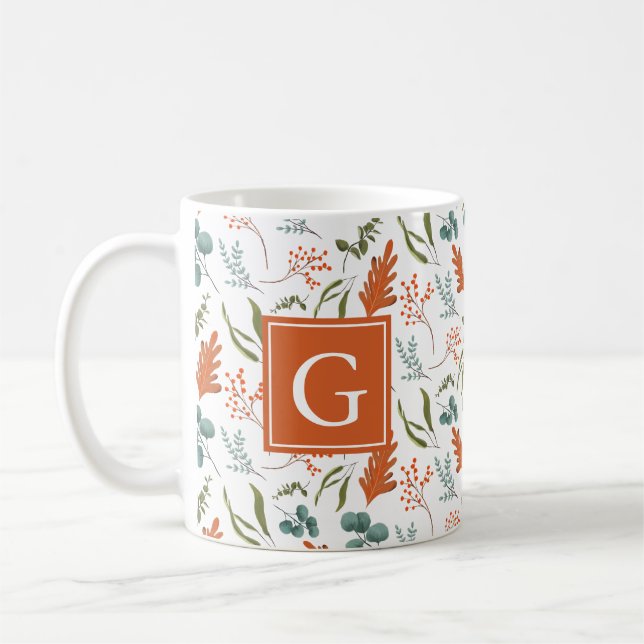 Mug Monogramme Whimsical Automne Motif Botaniques (Gauche)