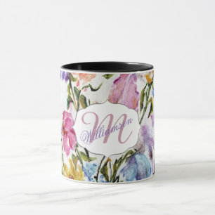 Mug Monogramme Whimsical Floral et Papillons
