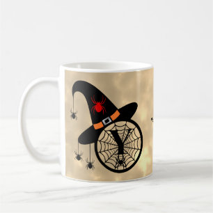 Mug Monogramme Y Halloween Sky Witch Nom des araignées