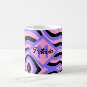 Mug monogrammed les années 70 rose et violet psychédél