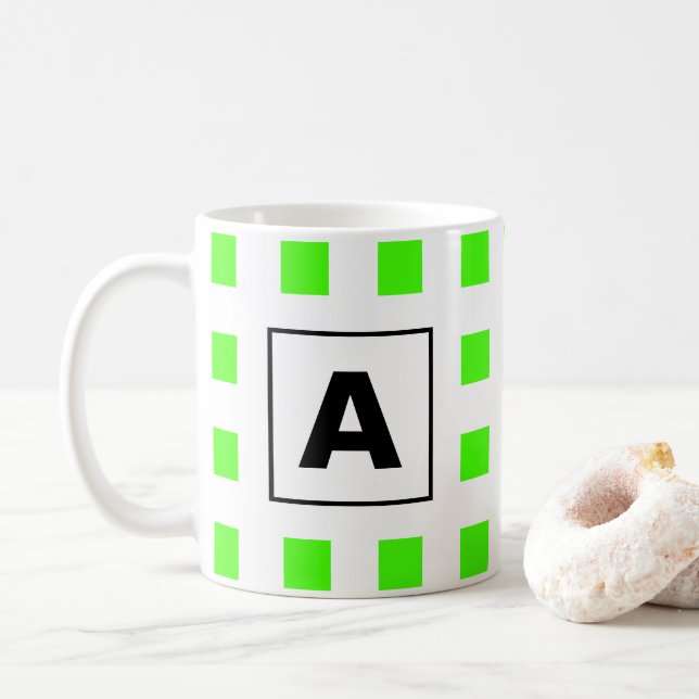 Mug Monogrammes initial Nil vert Carrelage Motif Blanc (Avec donut)