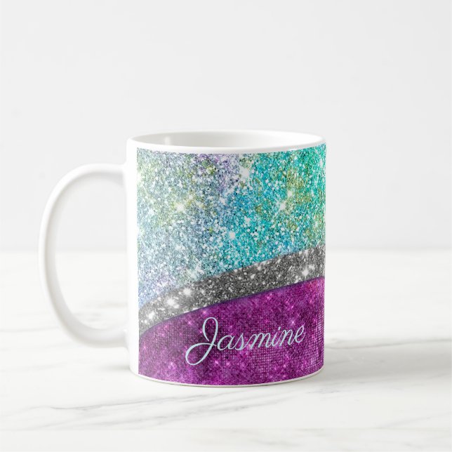 Mug Monographie de la fausse parties scintillant turqu (Gauche)