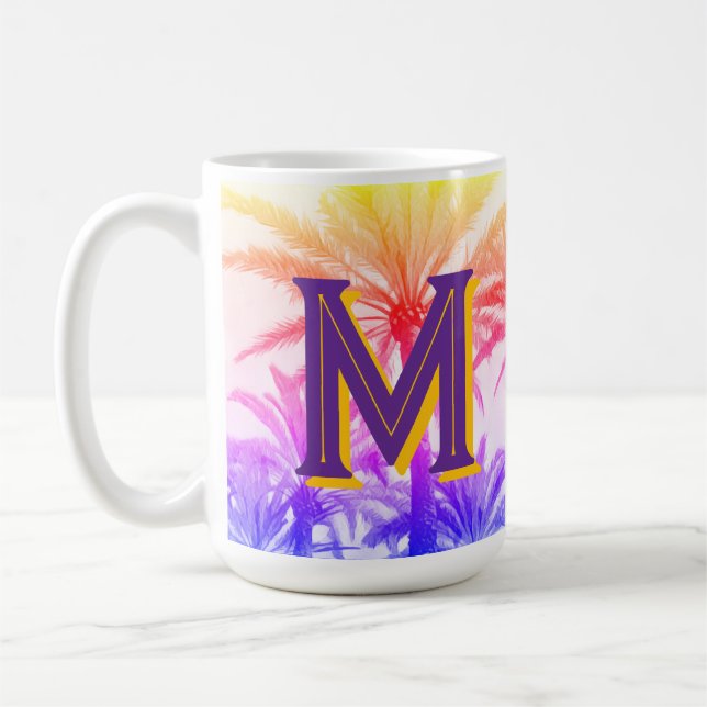 Mug monographie de palmier couché de soleil (Gauche)