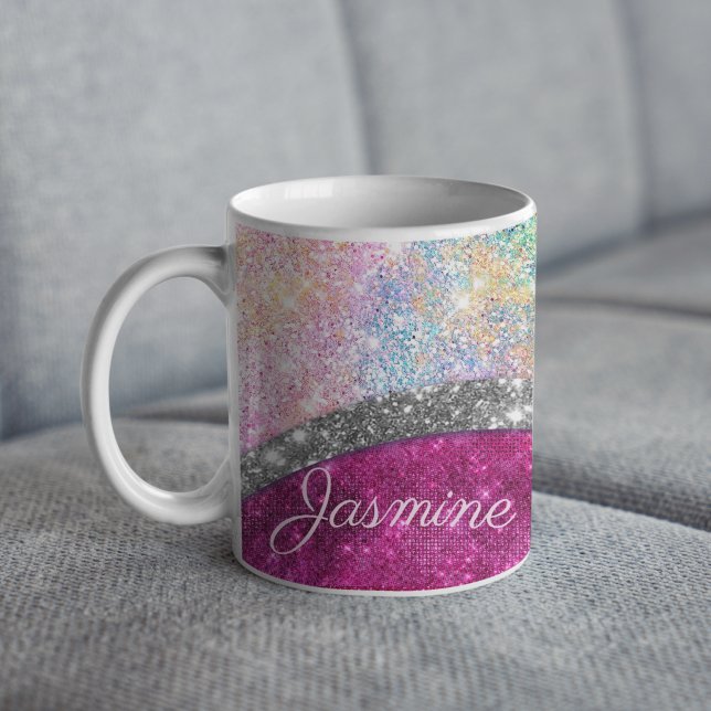 Mug Monographie de parties scintillant en argent rose  (Créateur téléchargé)