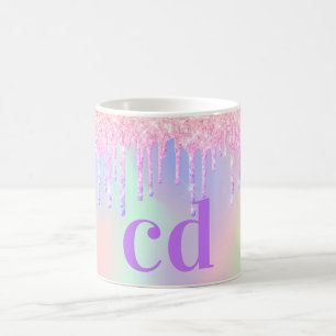 Mug Monographie des gouttes de violet rose holographiq