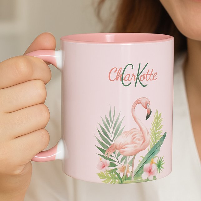 Mug Monographie d'été tropicale rose flamingo (Créateur téléchargé)