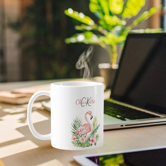 Mug Monographie d'été tropicale rose flamingo (Créateur téléchargé)
