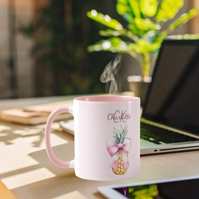 Mug Monographie estivale tropicale d'ananas à arc rose (Créateur téléchargé)