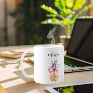 Mug Monographie estivale tropicale d'ananas à arc rose