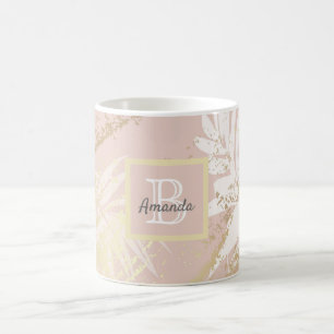 Mug Monographie feuille de feuillage d'or rose