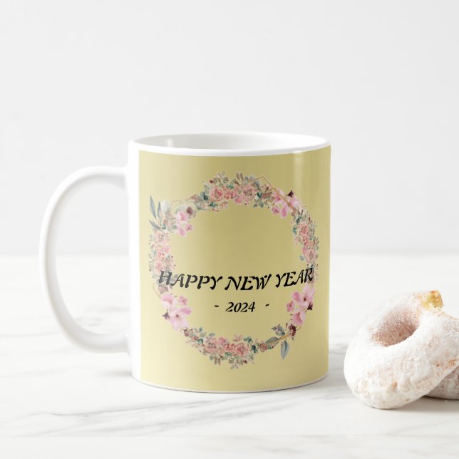 Mug Monographie florale moderne colorée personnalisée (Avec donut)