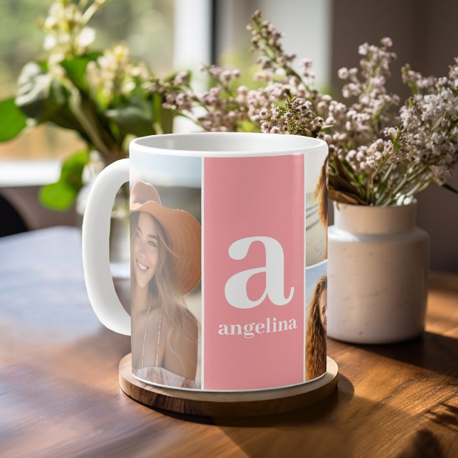 Mug Monographie moderne avec 5 photo Collage - Corail (Personalized Coffee Mug)