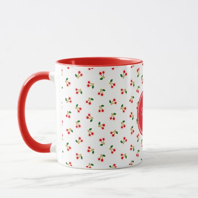 Mug Monographie motif de cerisier rouge girly (Gauche)
