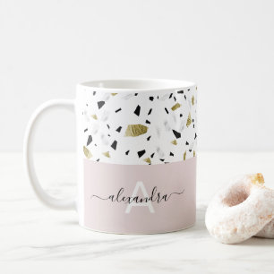 Mug Monographie motif en terrazzo beige et or