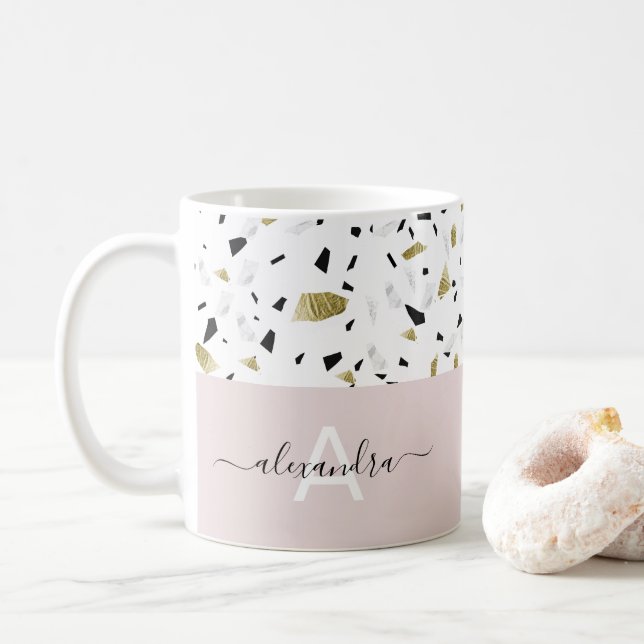 Mug Monographie motif en terrazzo beige et or (Avec donut)