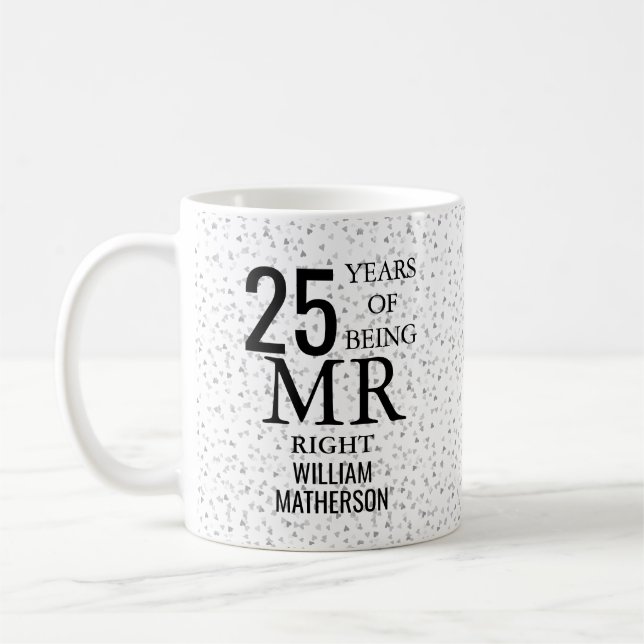 Mug Monsieur Right Fun 25e Anniversaire Cœurs d'Argent (Gauche)