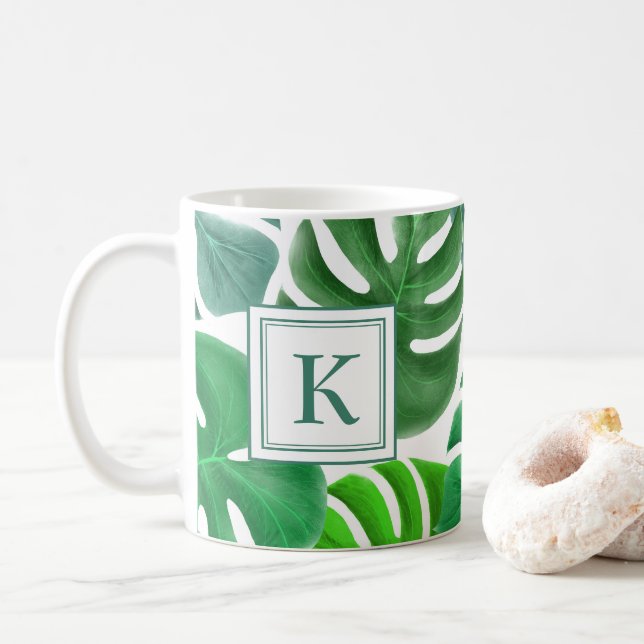 Mug Monstera Deliciosa Feuille Jungle Motif Monogramme (Avec donut)