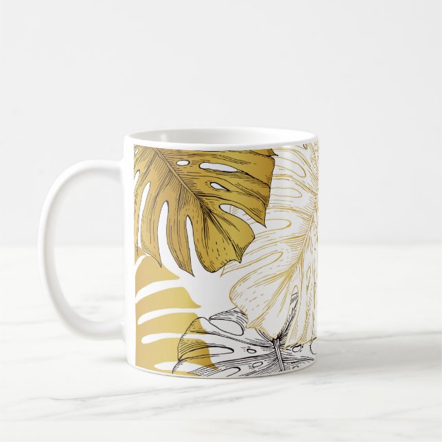 Mug Monstera Feuilles : Blanc doré (Gauche)