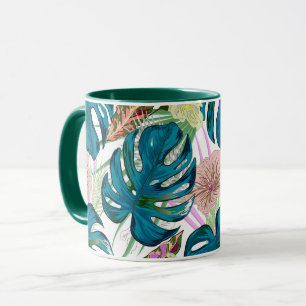 Mug Monstera turquoise foncé, pêche délicate et jaune