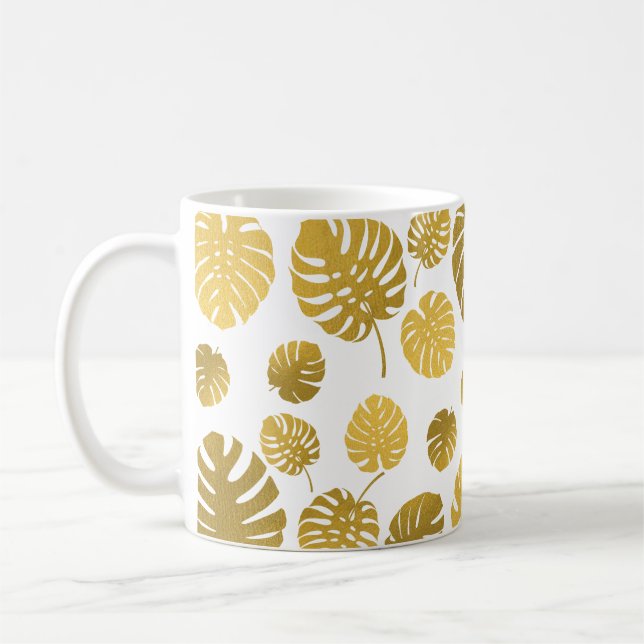Mug Monstère d'or moderne Feuille Tropical Motif (Gauche)