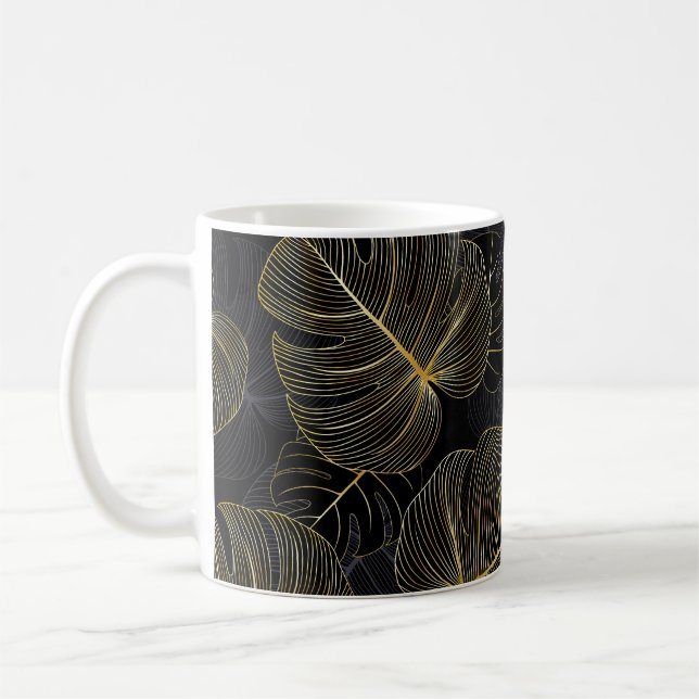 Mug Monstère dorée feuille, romantique sans couture fl (Gauche)