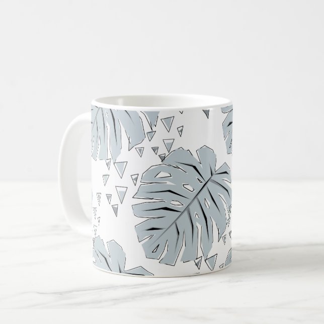 Mug Monstère gris feuilles sur blanc (Devant gauche)