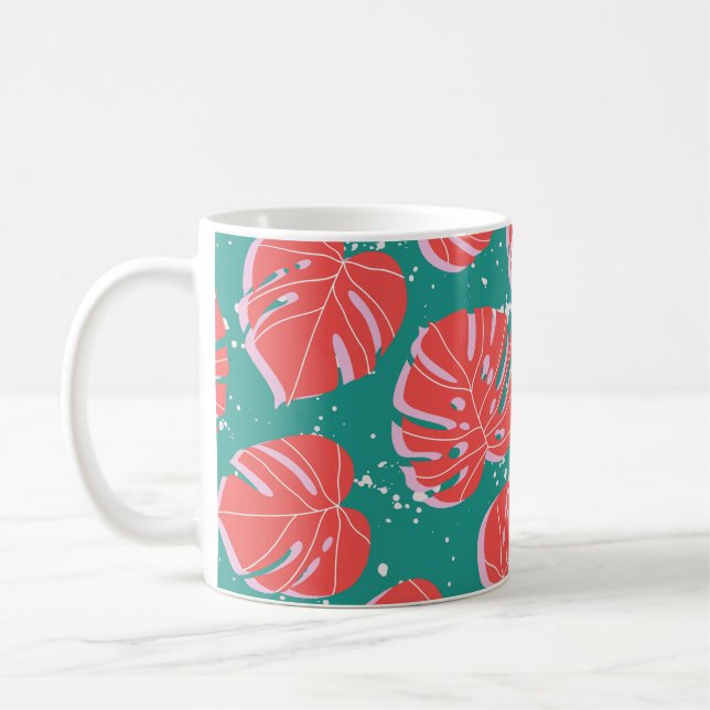 Mug Monstère rouge : motif tropical vert (Gauche)