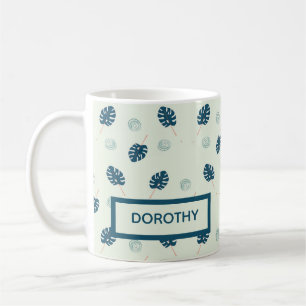 Mug Monstère tropicale monogramme feuille sur bleu