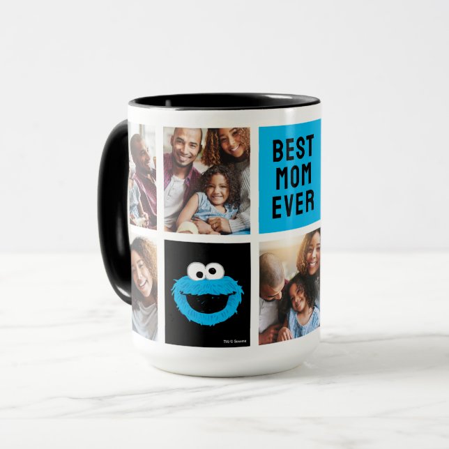 Mug Monstre Cookies de la rue Sesame | Maman Photo Col (Devant gauche)