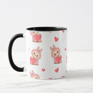Mug Monstre lapin rose mignon tenant coeur - Kawaii Lo