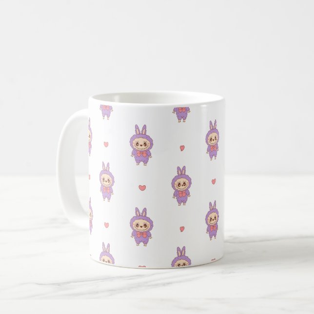 Mug Monstre lapin rose mignon tenant coeur - Kawaii Lo (Devant gauche)