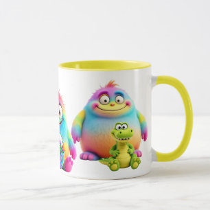 Mug Monstres arc-en-ciel rigolos et bébés crocodiles.