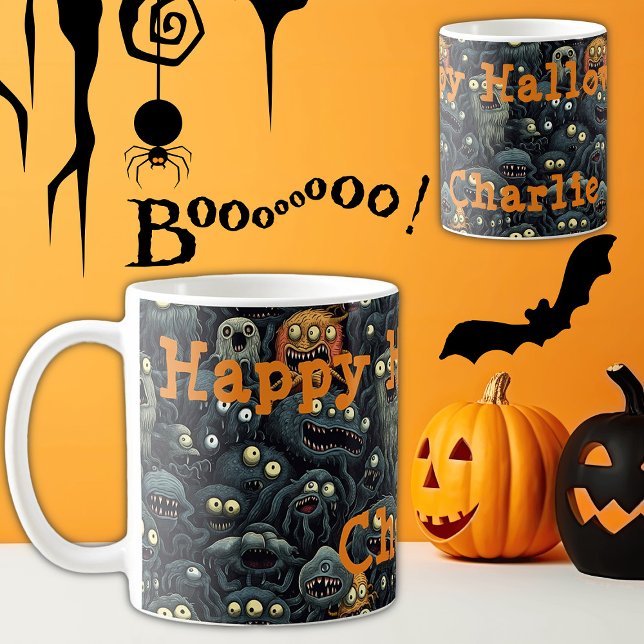 Mug Monstres d'Halloween mignonnes, Nom personnalisé (Créateur téléchargé)