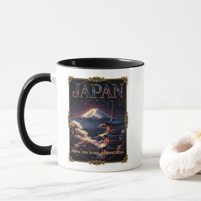 Mug Mont Fuji céleste Japon Pagode Voyage Art (Avec donut)