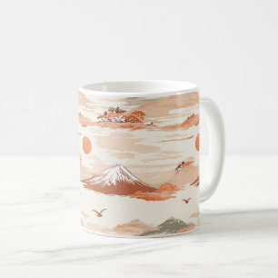 Mug Mont Fuji Lever de Soleil Doré Japon Motif Aquarel