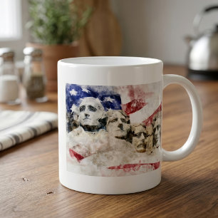 Mug Mont Rushmore Aquarelle avec drapeau américain